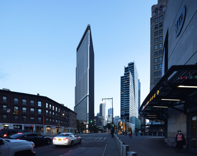 The 44-story tower at 505 State Street, as seen from the ground near Atlantic Avenue subway station.